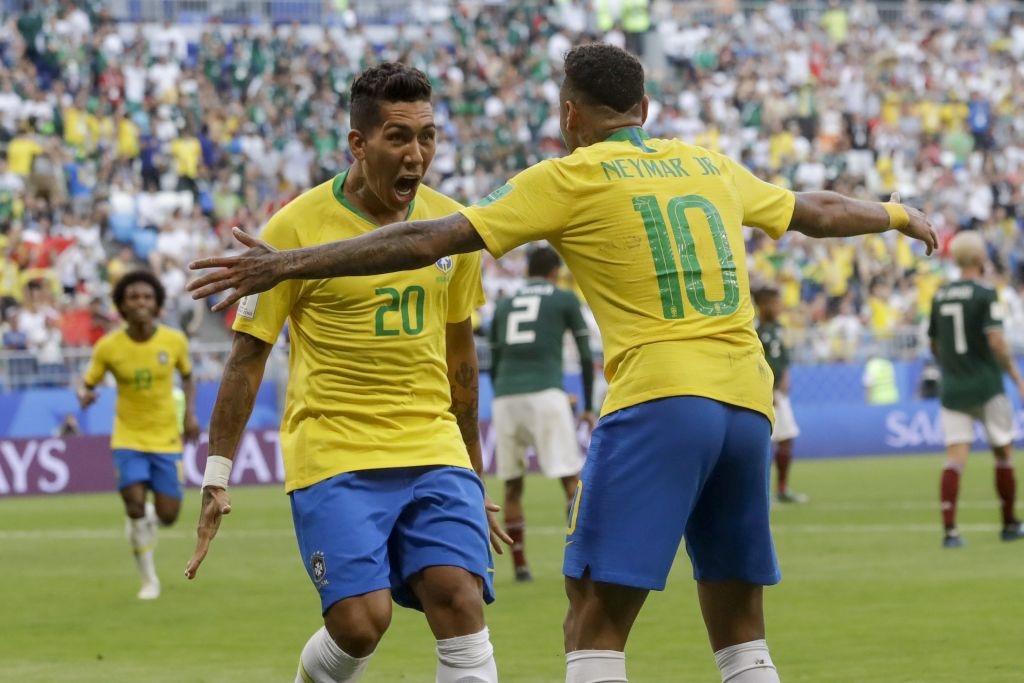 Firmino és Neymar gólöröm, Brazília - Mexikó 2-0